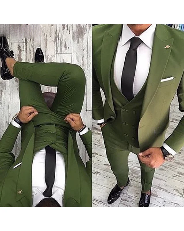 Men's tailored tuxedo jacket for wedding evening -Green Men Suit Slim Fit 3 Piece Tuxedo Groom Style Suits Custom Prom Party Blazer MN125