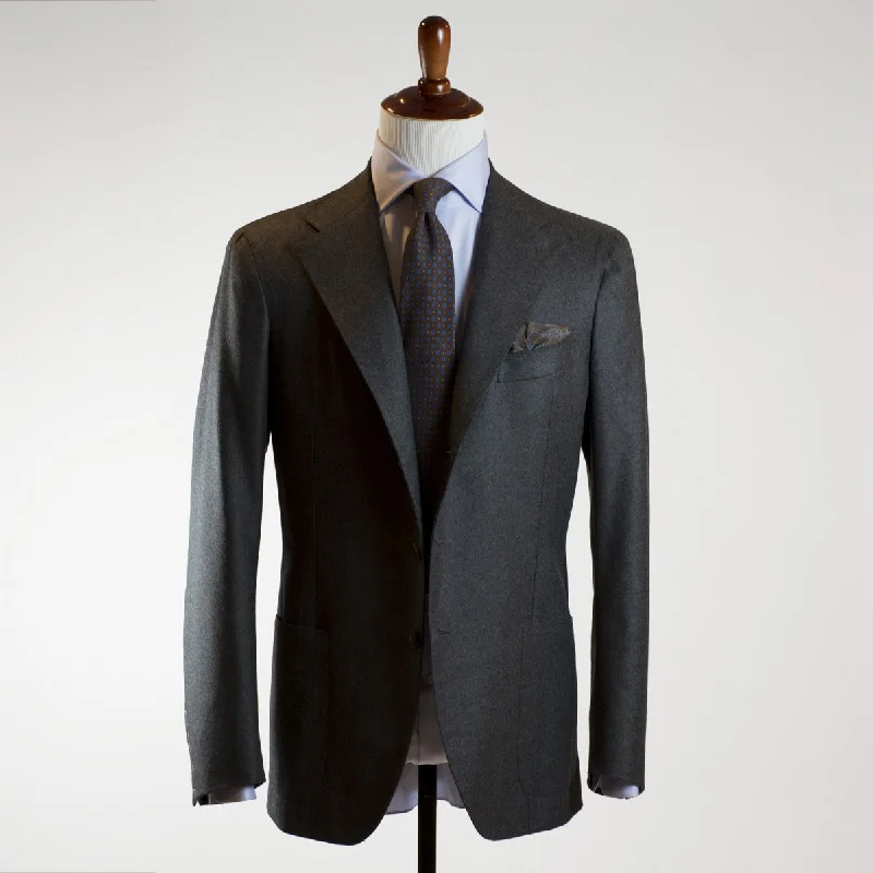 Men's tailored tuxedo jacket for office meeting -Grey flannel single breasted suit, 11.5oz wool