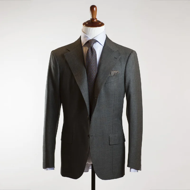 Men's premium tuxedo with satin collar for office events -Grey sharkskin single breasted suit, H&S 12oz wool