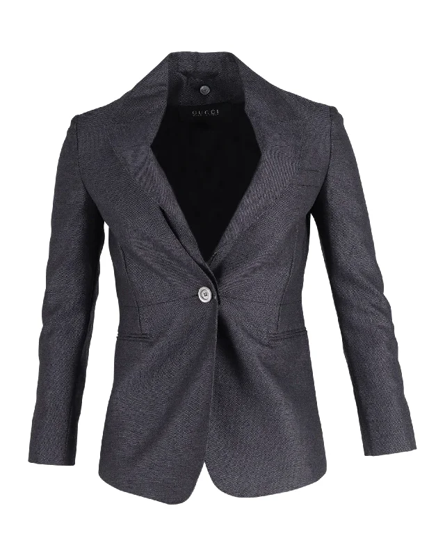 Men's modern tuxedo jacket for business gala -Gucci Single-Breasted Blazer in Grey Wool