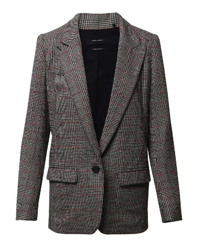 Men's elegant tuxedo jacket with satin lapels -Isabel Marant Plaid Oversized Blazer in Grey Polyester