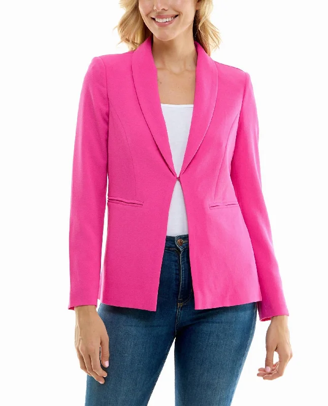 Men's wool tuxedo jacket for evening office party -Isla Stretch Crepe One Button Blazer In Precious Pink