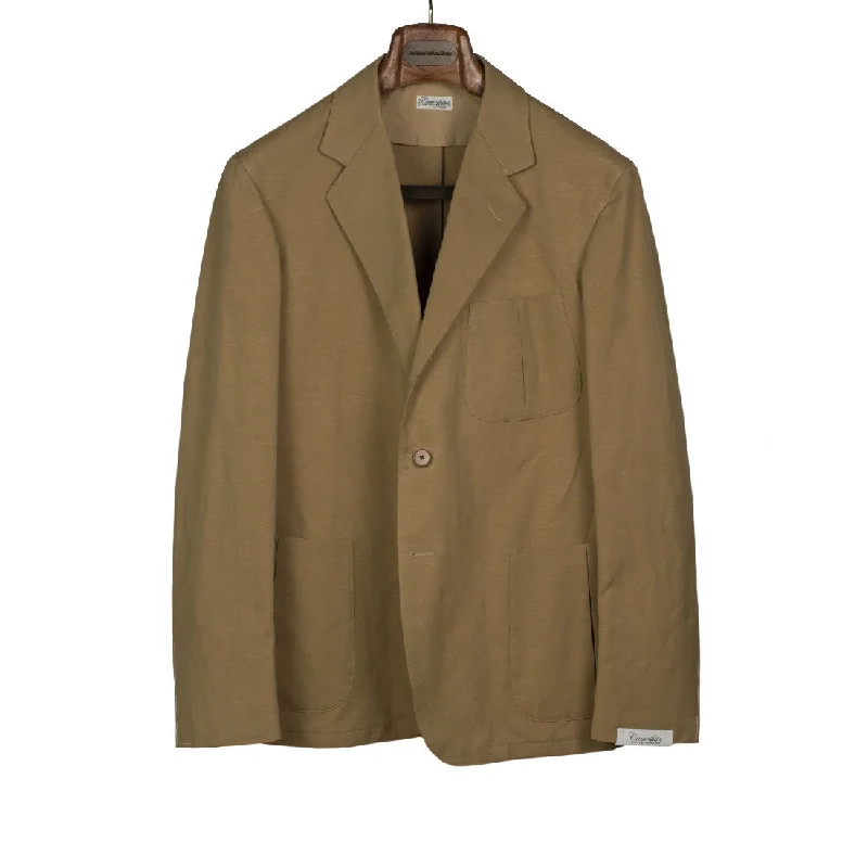 Men's modern tuxedo jacket with satin collar for office -Jacket in tan cotton/linen (separates)