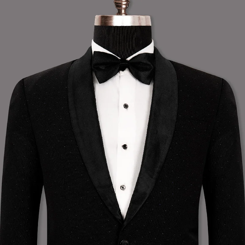 Men's tailored tuxedo for formal wedding event -Jade Black Dotted Woolrich Tuxedo Blazer