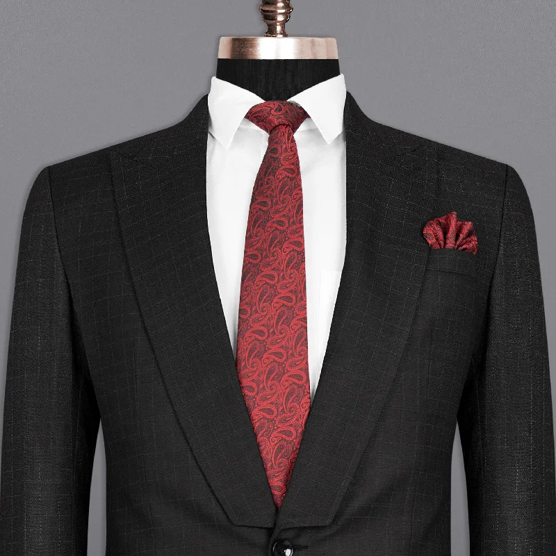 Men's designer tuxedo for evening office event -Jade Black Plaid Wool Rich Blazer