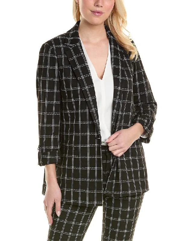 Men's tailored tuxedo jacket for wedding evening -Jones New York Ponte Plaid One-Button Blazer