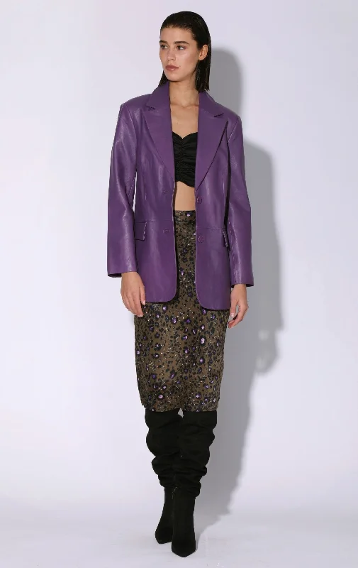 Men's designer tuxedo for wedding guests -Kira Blazer, Amethyst - Leather