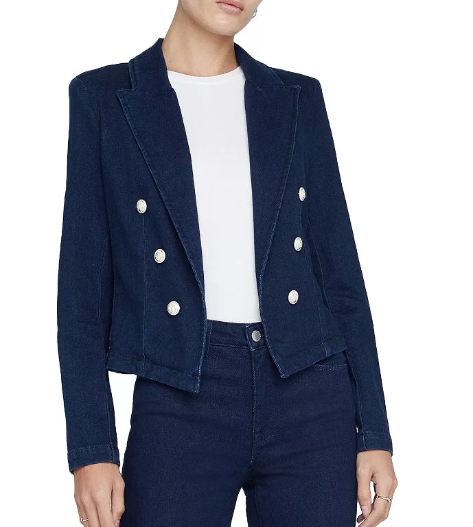 Men's premium black tuxedo jacket for office event -L'Agence Wayne Crop Denim Double Breasted Jacket Blazer, Palomino