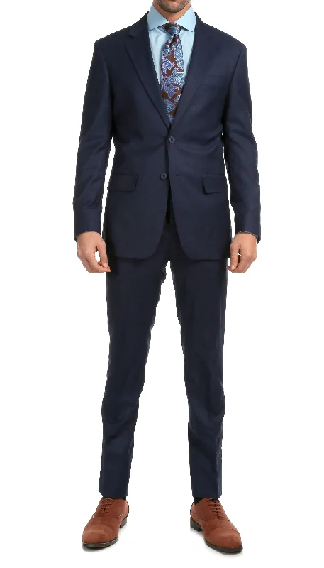 Men's modern tuxedo with satin lapels for office -Mason Navy Men's Premium 2pc Premium Wool Slim Fit Suit