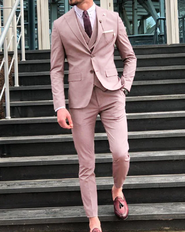 Men's modern tuxedo jacket for black tie office events -Mauve /Dust Pink Men's Wedding Suits 3 Pieces Formal Dress Suit CB09020