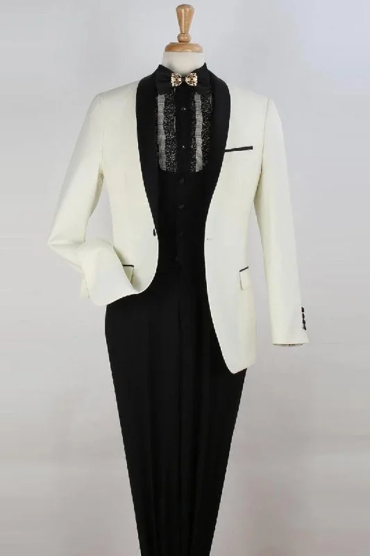 Best tuxedo for high-profile corporate gatherings -Royal Diamond Ivory 1Btn Scoop Vested Shawl Tuxedo