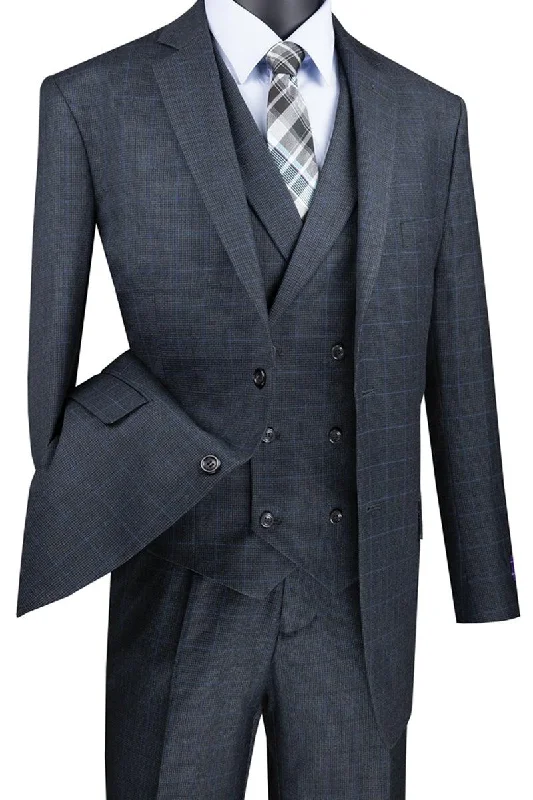 Men's classic black tuxedo jacket for office gala -Vinci Men's Double-Breasted Plaid Suit Vest, Charcoal Grey