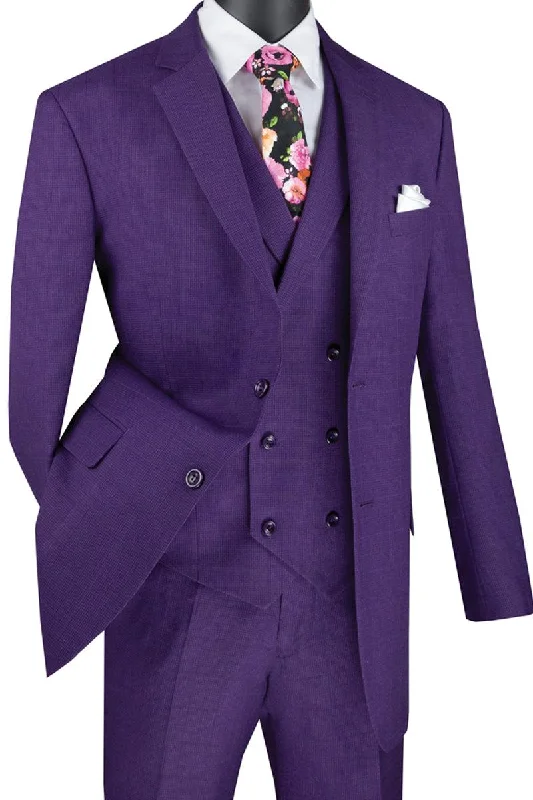 Men's designer tuxedo for formal business events -Vinci Purple Plaid Men's 2-Button Double-Breasted Suit Vest