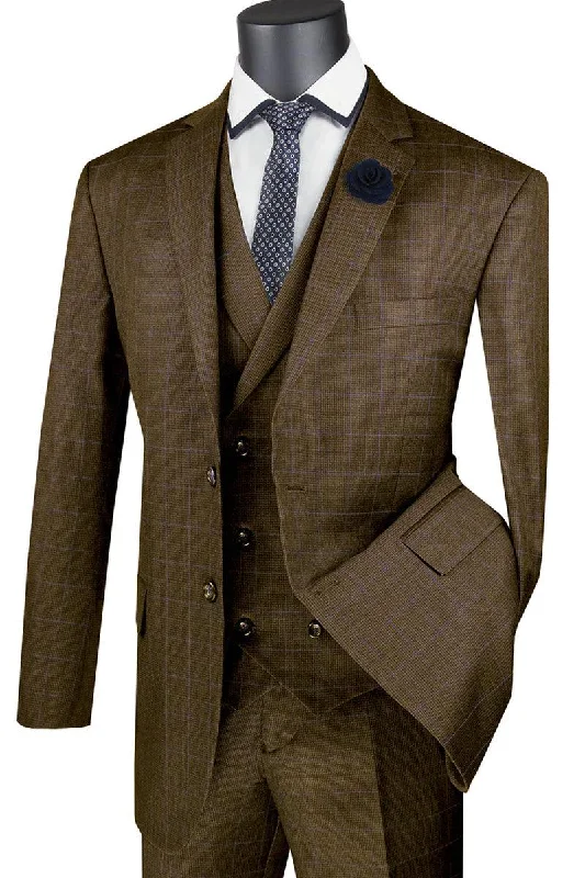 Men's luxury tuxedo jacket for evening reception -Vinci Men's Taupe Plaid 2-Button Dbl-Breasted Suit Vest