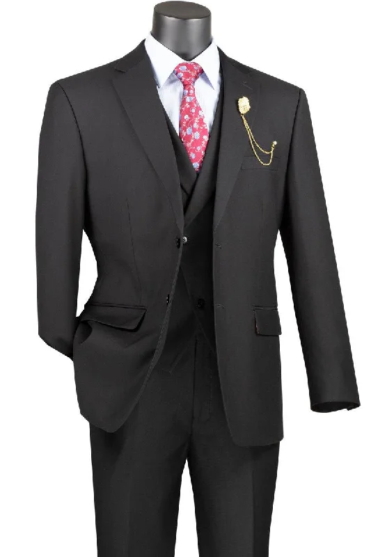 Men's designer tuxedo jacket with satin collar for wedding -Vinci Mens 2-Button Modern Fit Suit & Peak Lapel Vest - Black