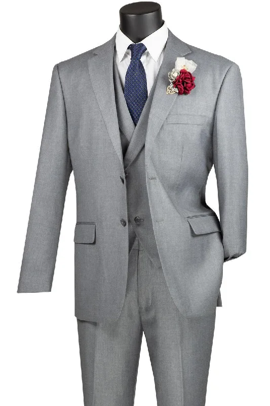 Men's wool tuxedo jacket for evening office party -Vinci Men's Light Grey 2 Button Modern Fit Suit with Peak Lapel Vest