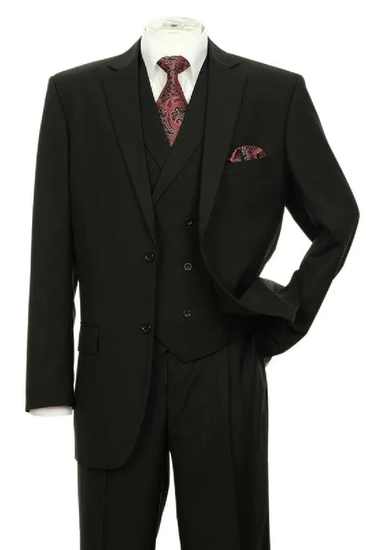 Men's elegant tuxedo jacket with satin lapels -Fortino Landi Men's Black 2-Button Pleated Suit & Double-Breasted Vest