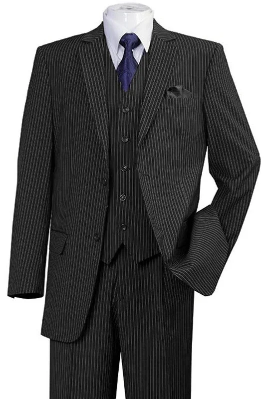 Men's tailored tuxedo for corporate event -Fortino Landi Men's 2Btn 1920s Gangster Pinstripe Suit in Black