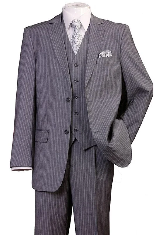 Men's wool tuxedo jacket for black tie events -Fortino Landi '1920s Gangster' Grey Pinstripe Vested Suit - 2 Button