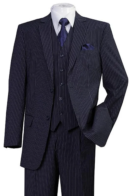 Men's luxury grey tuxedo for evening reception -Fortino Landi 1920s Gangster Pinstripe Navy Vested Suit