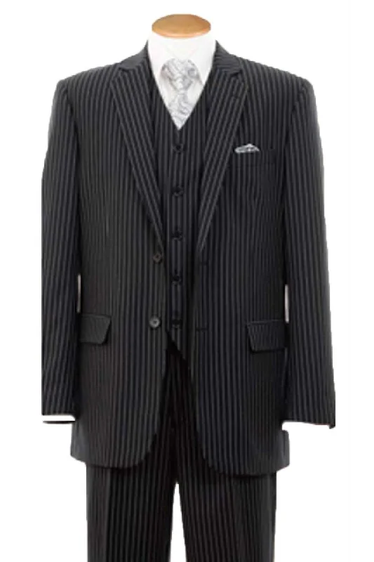 Men's slim fit tuxedo for formal gala dinner -"Black Gangster Suit by Fortino Landi: 2-Button Vested Pinstripe"