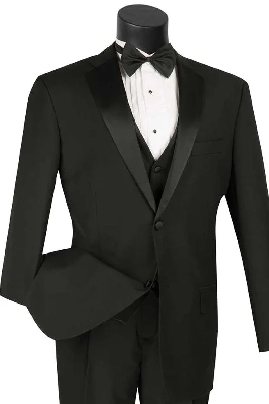 Best tuxedo for business reception and gala -Vinci Classic 2-Button Black Vested Tuxedo for Men