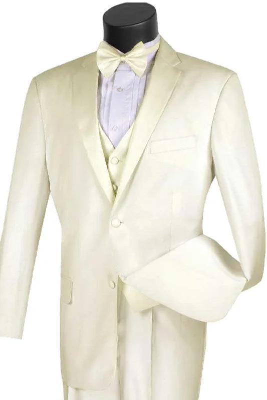 Men's tailored tuxedo jacket for wedding dinner -Vinci Men's 2-Button Classic Vested Ivory Tuxedo