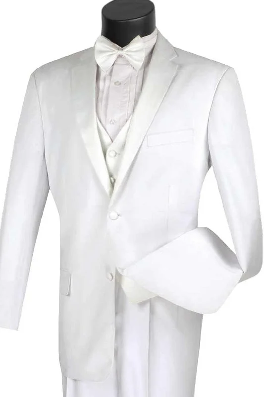 Men's modern tuxedo with satin lapels for office -Vinci White Classic 2-Btn Tuxedo Vest for Men