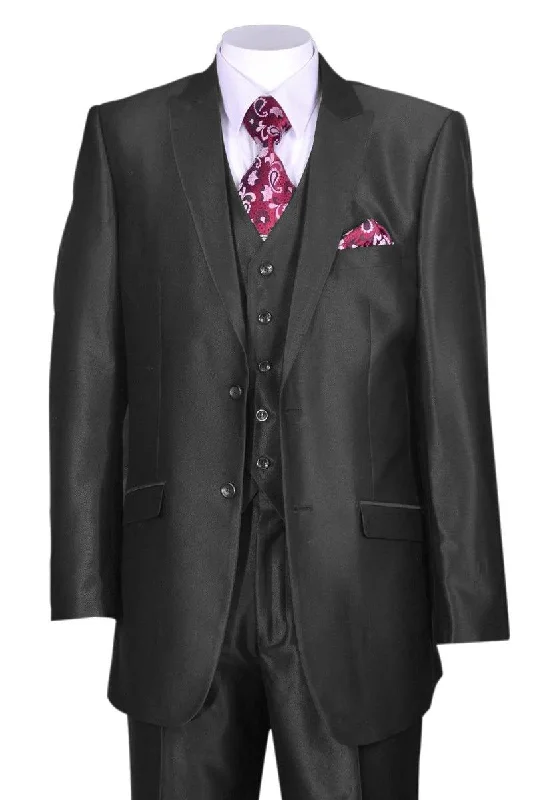 Men's designer tuxedo for evening office event -"Fortino Landi Men's Vested 2-Button Slim-Fit Sharkskin Suit in Black"