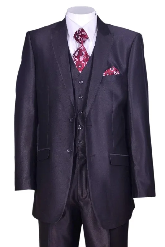 Men's wool tuxedo for formal business gathering -Fortino Landi Grey Slim Fit Sharkskin 2-Btn Vested Men's Suit