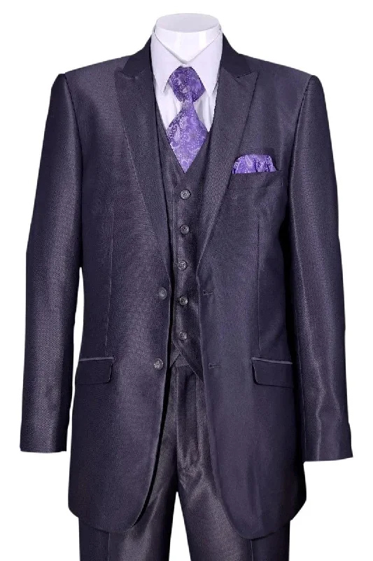 Men's slim fit tuxedo for corporate evening events -"Fortino Landi Men's Navy Blue Slim-Fit Sharkskin Vested Suit"