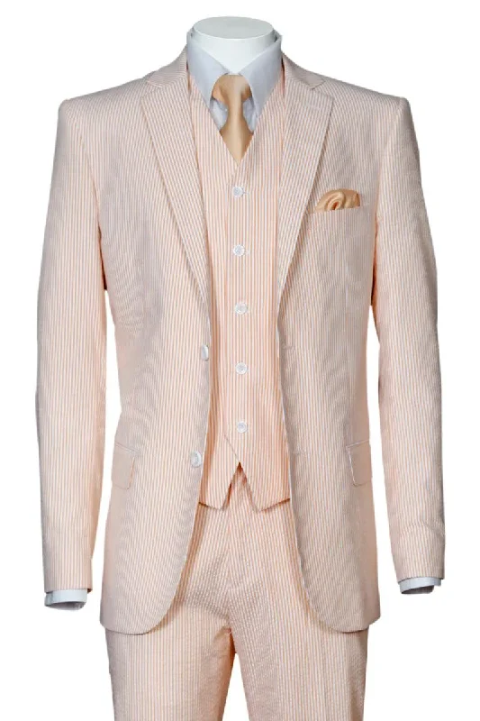 Men's modern tuxedo for black tie events -"Fortino Landi Peach Seersucker Vested 2-Button Summer Suit"