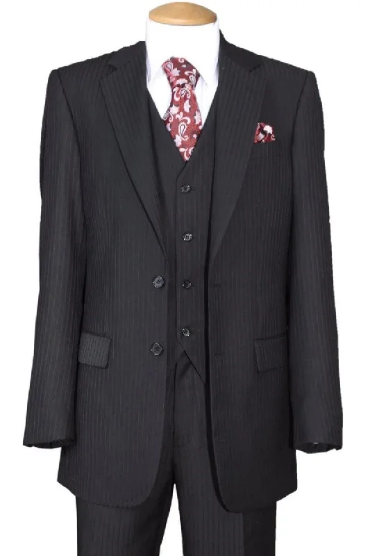 Men's premium black tuxedo jacket for office event -Fortino Landi Men's 2-Button Wool Pinstripe Suit in Black