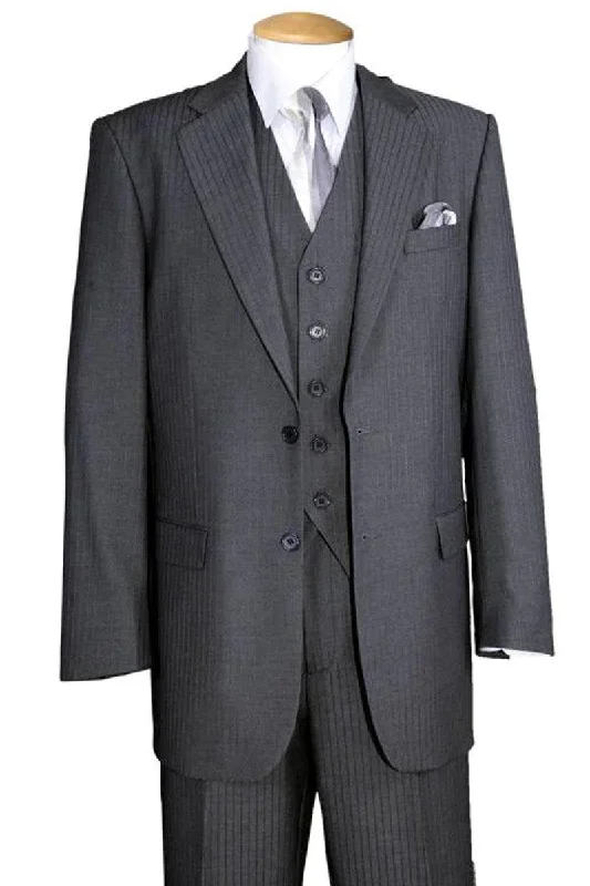 Men's modern tuxedo jacket for business gala -Fortino Landi Men's Gray 2-Button Wool-Look Tonal Pinstripe Vested Suit