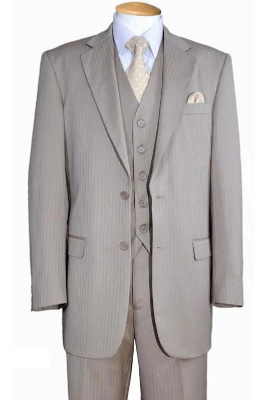 Men's classic tuxedo for special occasions -Fortino Landi Men's Tan Wool-Feel Pinstripe Vested Suit