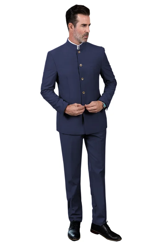 Men's premium tuxedo jacket for evening event -Men's 2 Piece Stand-up Collar With Metal Clasp Classic Fit vintage Suit