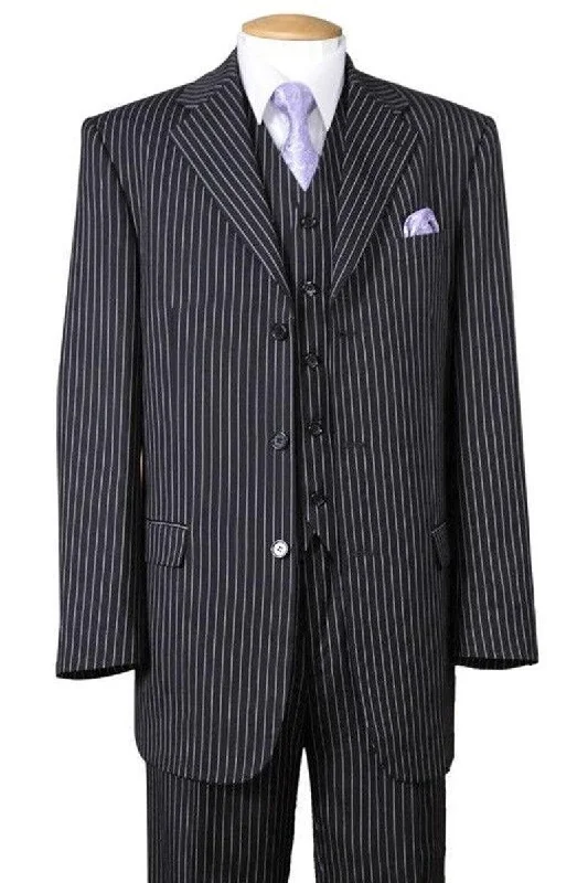 Men's tailored tuxedo jacket for business dinner event -Fortino Landi 1920s Gangster Black Vested Pinstripe Suit