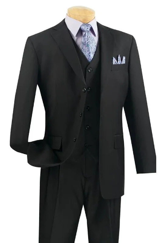 Men's designer grey tuxedo for corporate gala -Fortino Landi Classic Fit 3 Btn Black Vested Suit