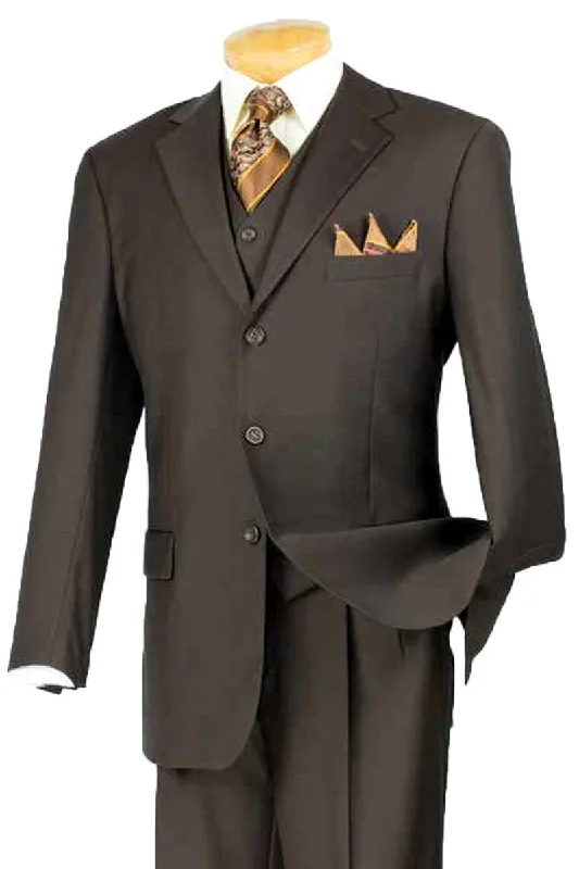 Men's luxury tuxedo for office gala dinner -Fortino Landi's Classy Brown 3-Button Classic Fit Vested Suit