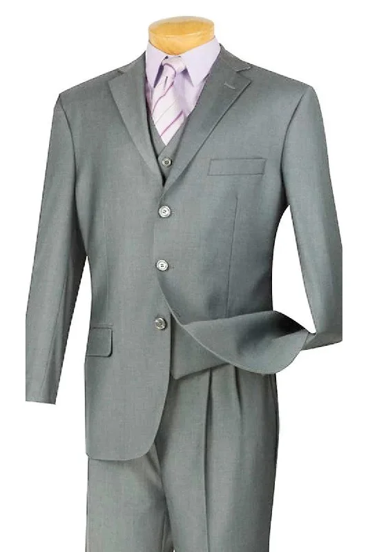 Men's modern tuxedo with satin lapels for formal business events -Fortino Landi Men's Grey V-Neck 3-Btn Classic Fit Suit