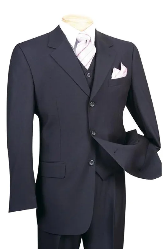 Men's formal tuxedo jacket for black tie office events -Fortino Landi Men's Navy Classic Fit Vested Basic Suit