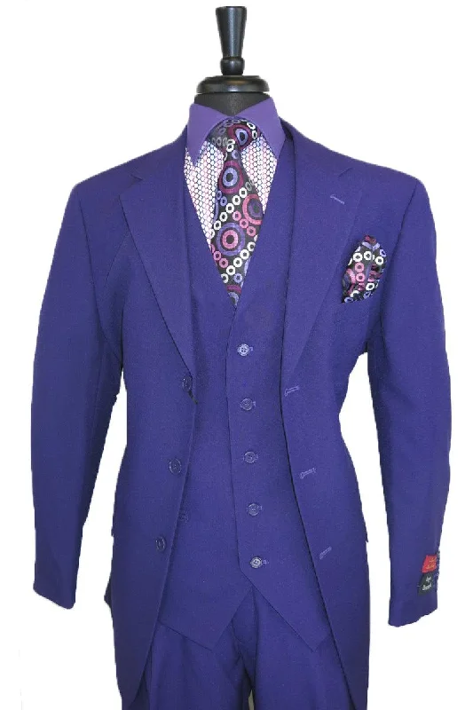 Men's premium tuxedo jacket for evening event -Fortino Landi Mens 3-Btn Vested Suit: Classic Fit, Purple