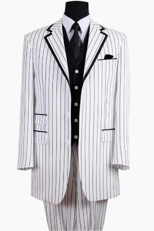 Men's premium tuxedo with satin collar for office events -Mens' White & Black Pinstripe Barbershop Quartet Suin by Fortino Landi