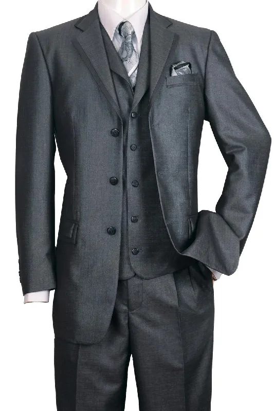 Men's premium tuxedo for corporate gala -Mens' Fortino Landi 3Btn Vest Shiny Sharkskin Church Suit - Black