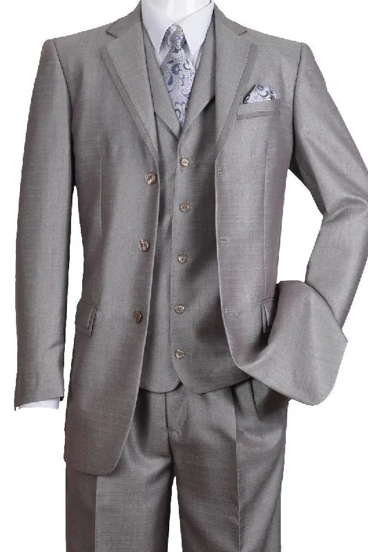 Men's formal tuxedo for office networking event -Men's 3-Btn Silver Grey Sharkskin Church Vested Suit by Fortino Landi