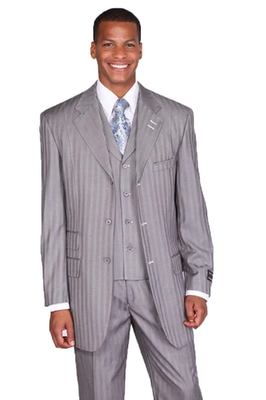 Men's classic black tuxedo jacket for office gala -Tonal Grey Pinstripe Suit: Fortino Landi 3-Button Vested Fashion