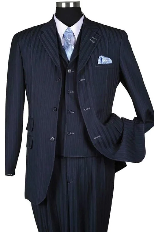 Men's designer tuxedo for formal business events -Fortino Landi Men's Navy 3-Button Tonal Fashion Suit with Pinstripes