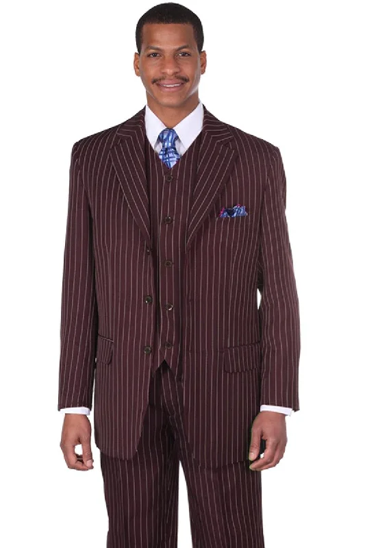 Best tuxedo for corporate office event -Fortino Landi Men's Vintage 3 Button Gangster Pinstripe Suit in Brown