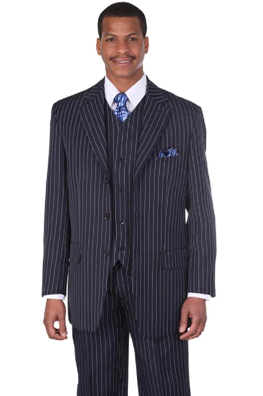 Men's designer tuxedo for business gala -Suggested Product Title: 
Fortino Landi Men's Navy Pinstripe 3-Button Vested Gangster Suit