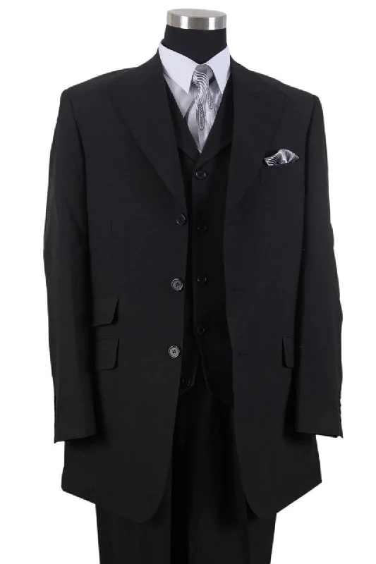 Men's formal tuxedo with satin lapels for office event -"Men's Black 3-Button Wide Peak Lapel Fortino Landi Fashion Suit"